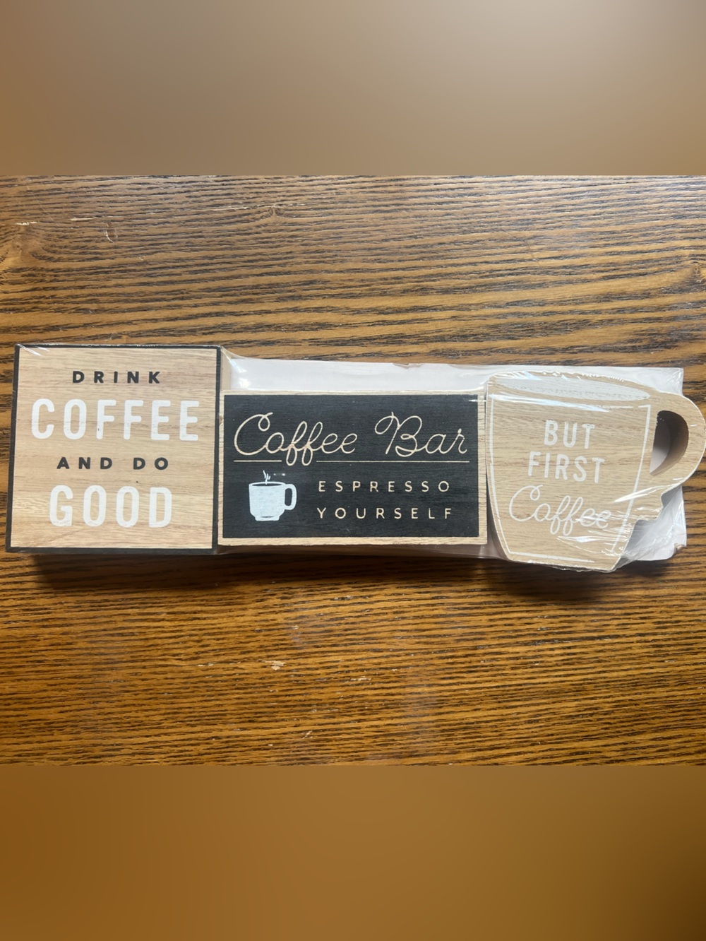 Coffee Bar Mini Wooden Sign Set 3pc Farmhouse Tiered Tray Decor
